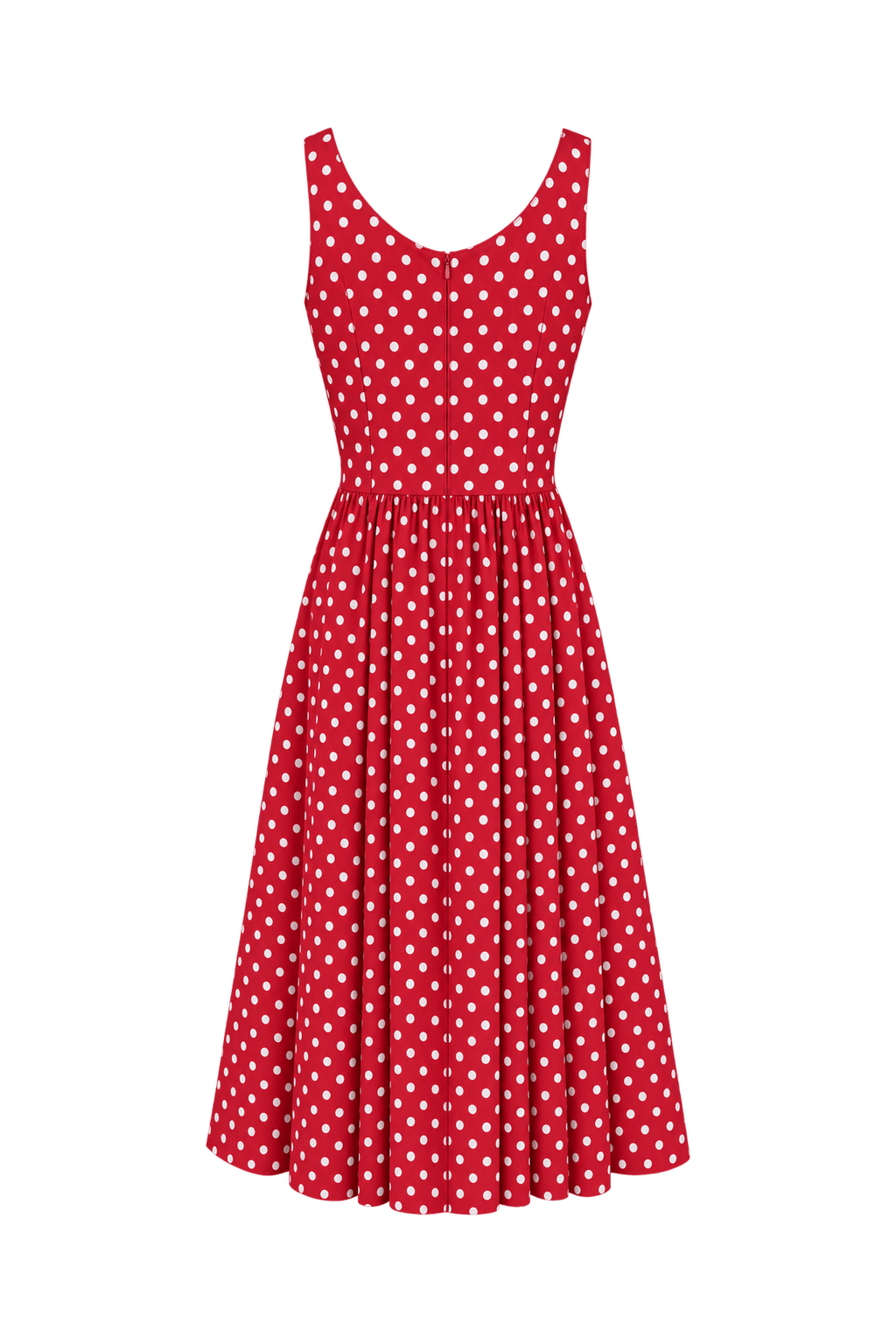 1980s Bright Red Woven Fabric Midi Dress - Back View