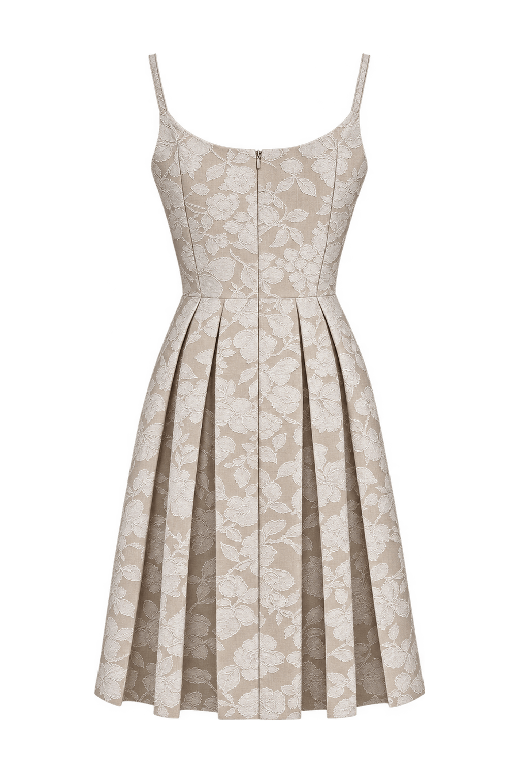 1990s Champagne Beige Woven Brocade Dress - Back View