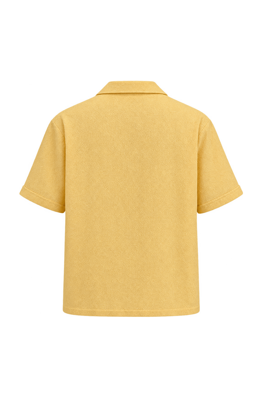 1980s Butter Yellow Woven Fabric Camp Collar Shirt - Back View