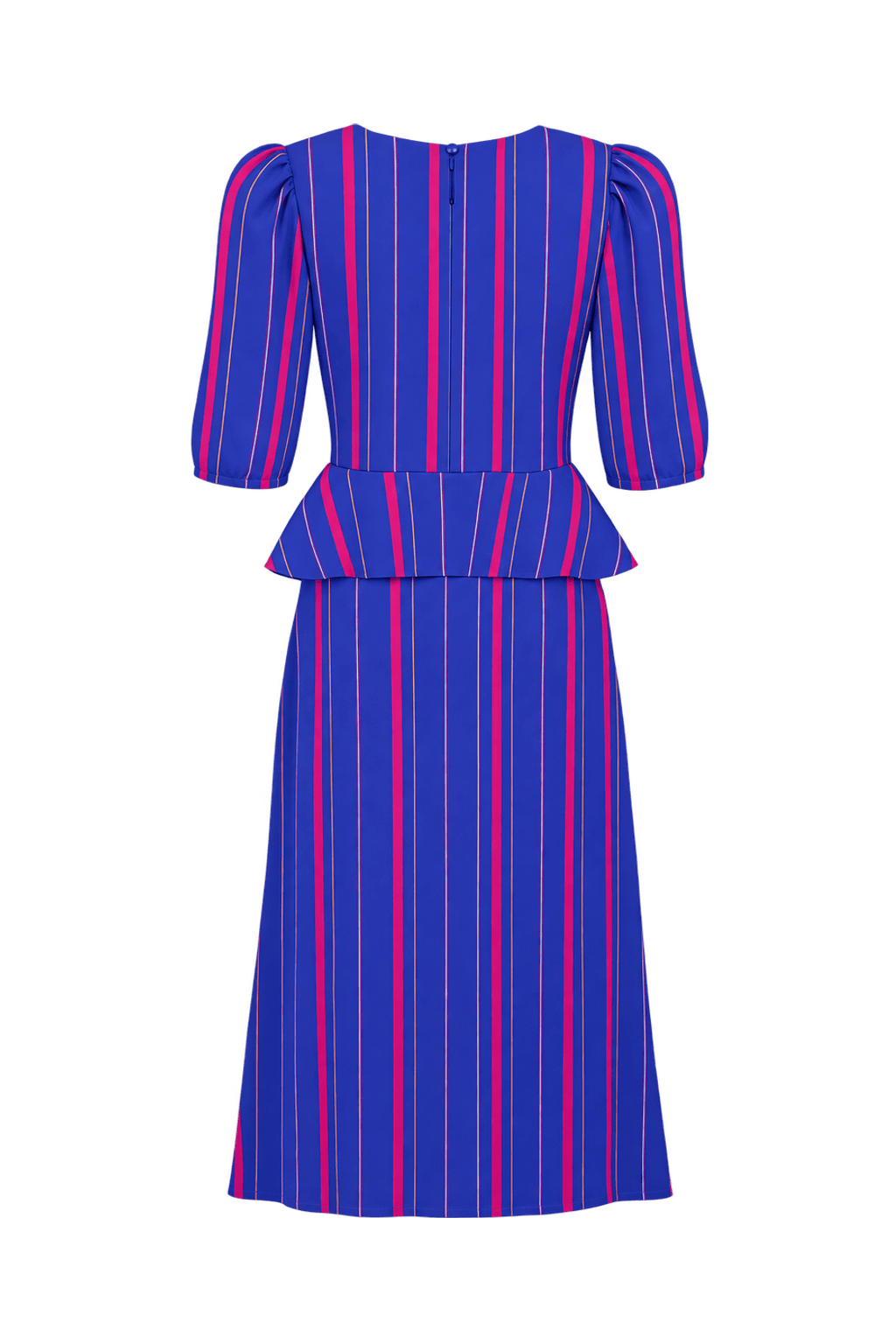 1980s Royal Blue Synthetic Dress - Back View