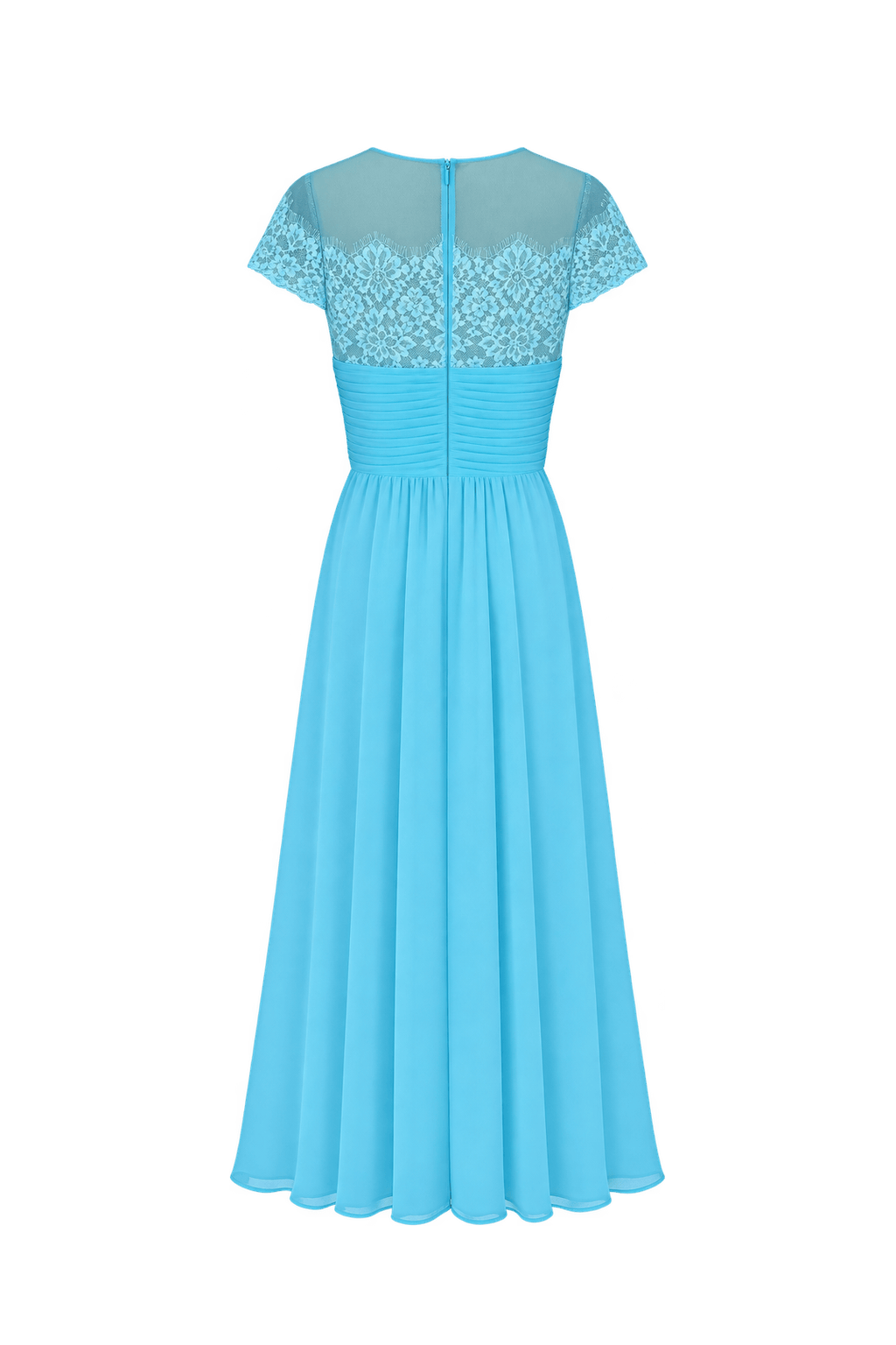 1980s Aqua Blue Chiffon Maxi Dress - Back View