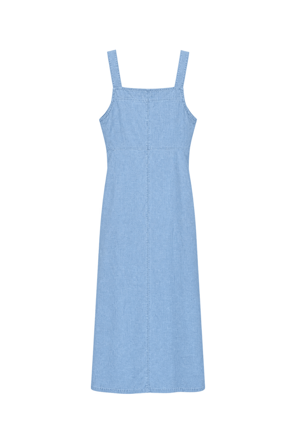 1970s Light Washed Blue Cotton Chambray Midi Dress - Back View