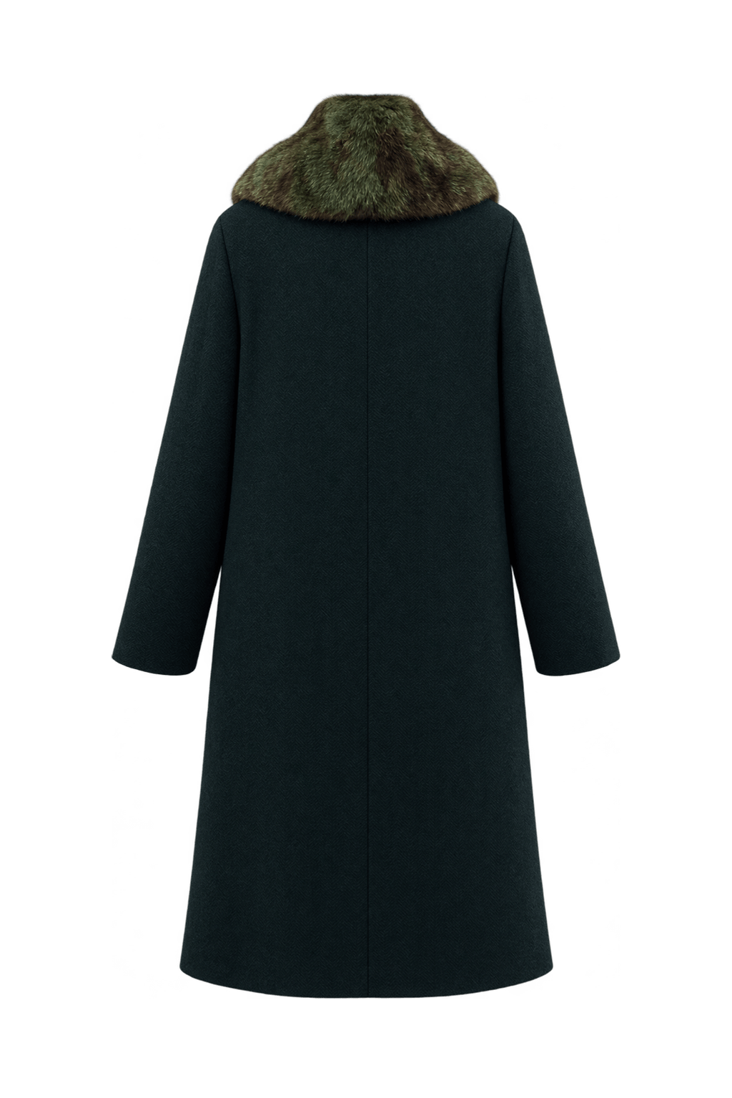 1960s Black Woven Coat with Dark Brown Fur Collar - Back View