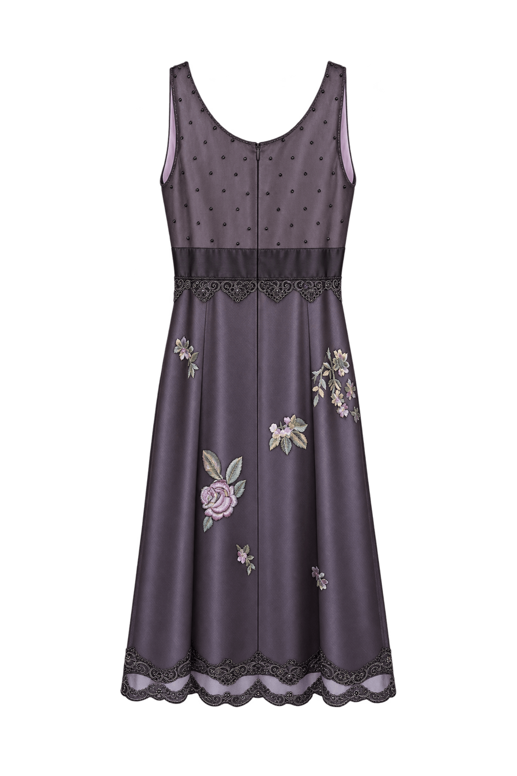 1980s Muted Plum Purple Synthetic Dress - Back View