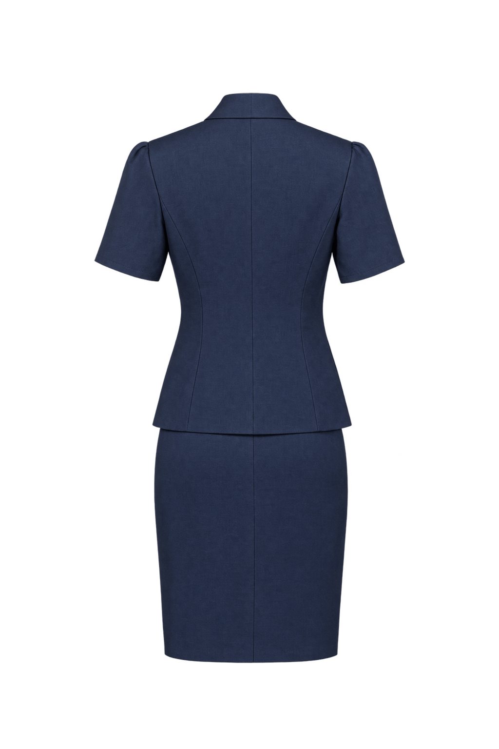 1980s Navy Blue Woven Fabric Skirt Suit - Back View