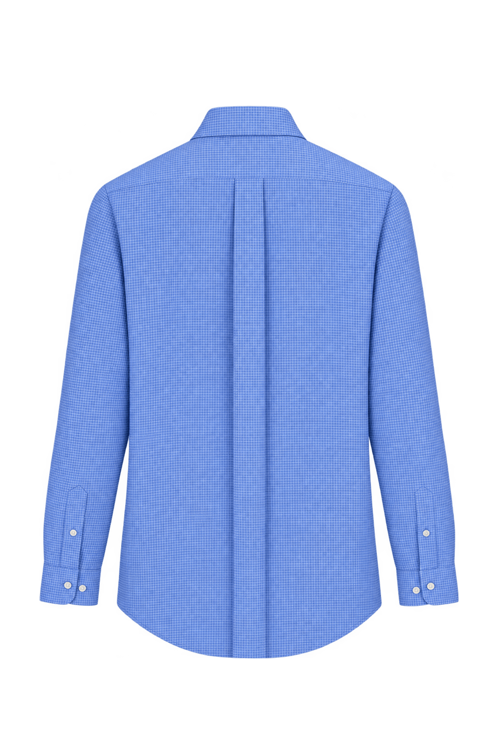 1990s Medium Blue Woven Fabric Button-Down Shirt - Back View