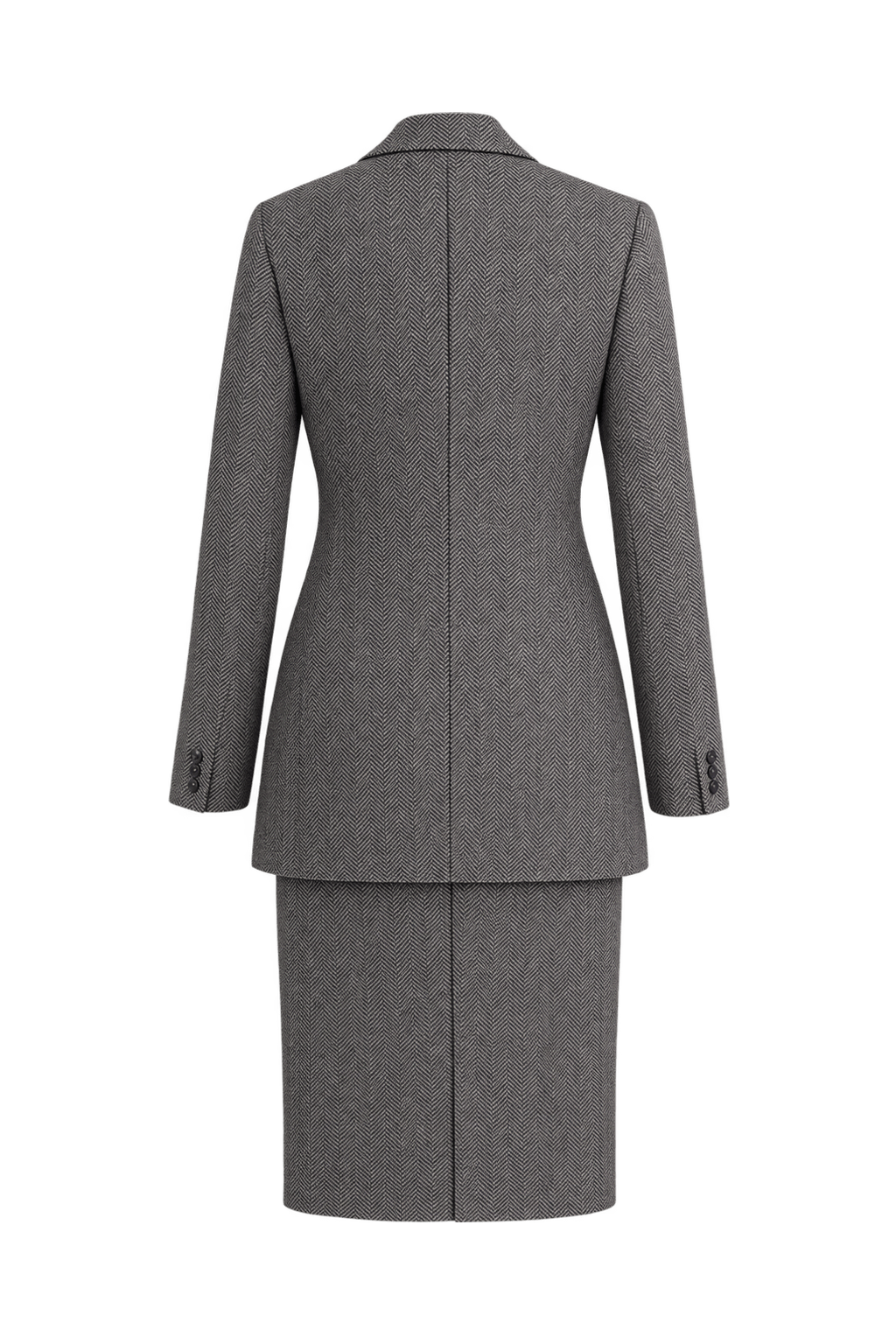 1980s Charcoal Grey Woven Skirt Suit - Back View