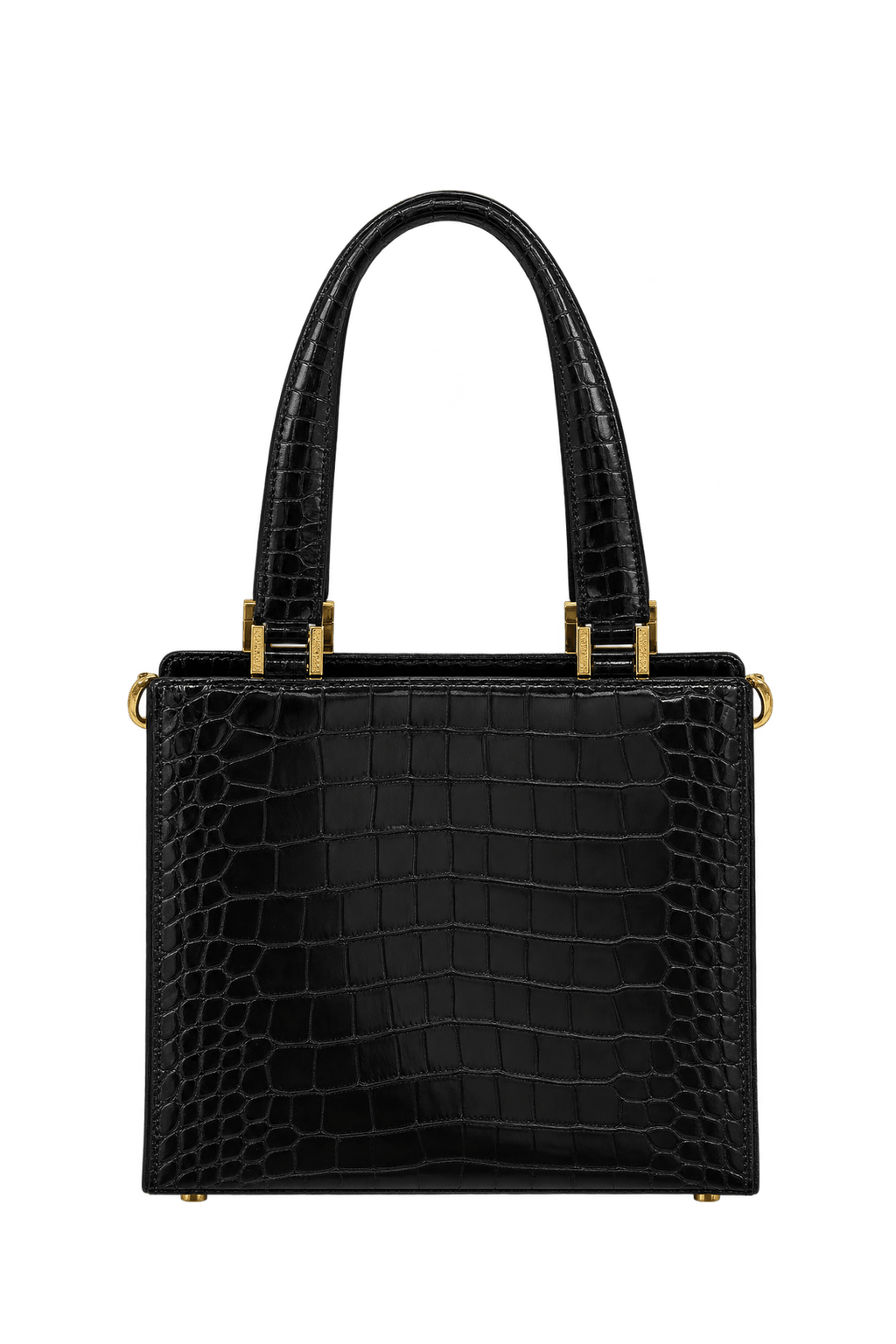 1980s Glossy Black Leather-like Handbag - Back View