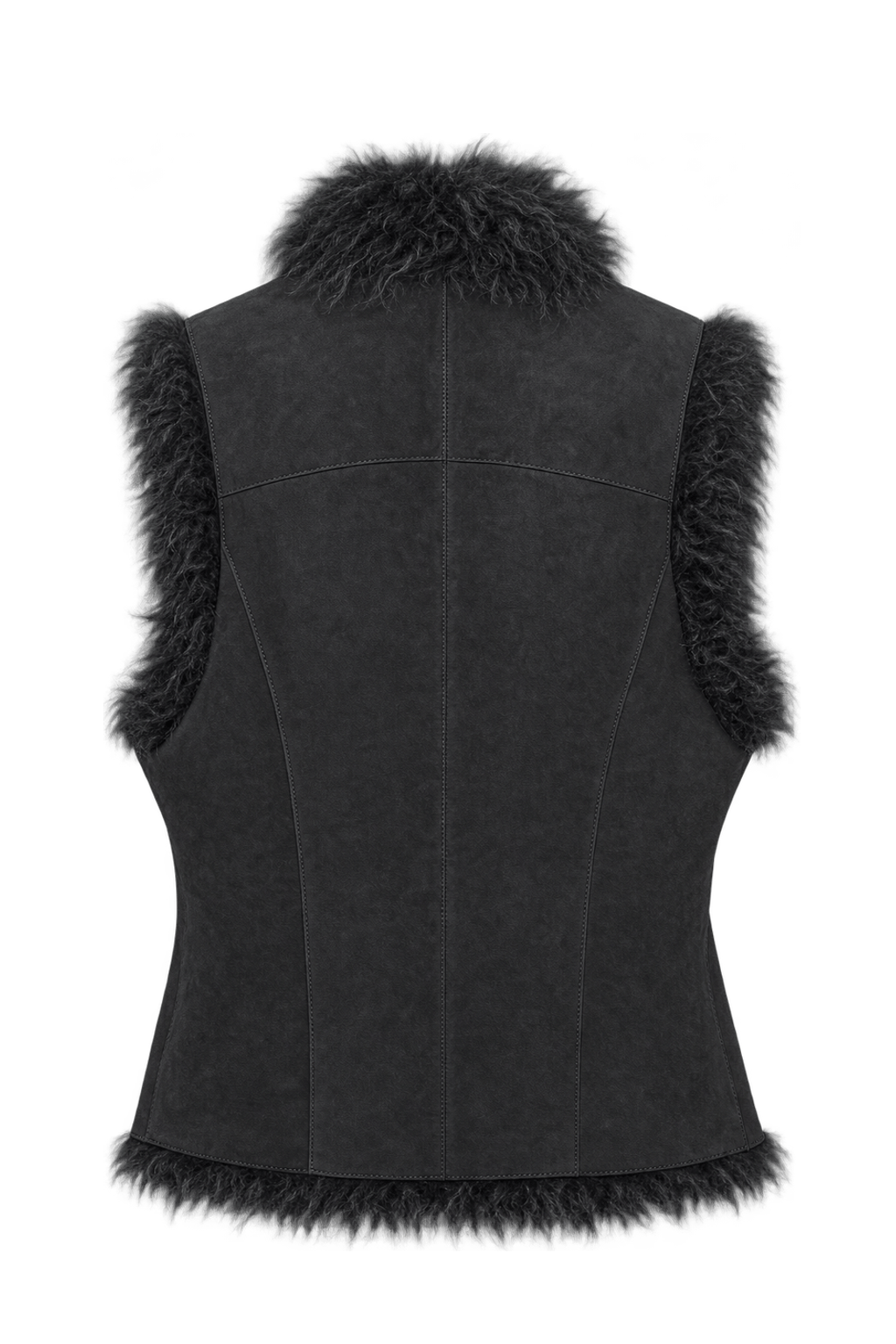 1980s Black Shearling Vest - Back View