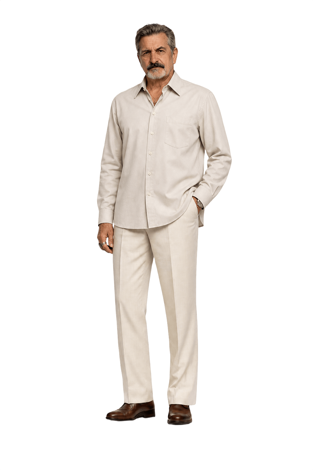 1970s Beige Cotton Shirt - Model