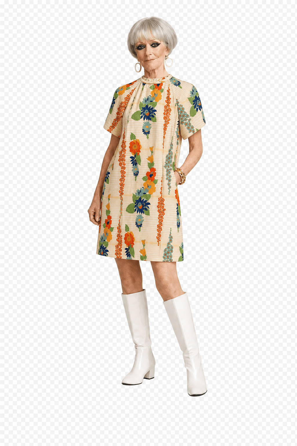 1980s Cream Cotton Blend Shift Dress - Model