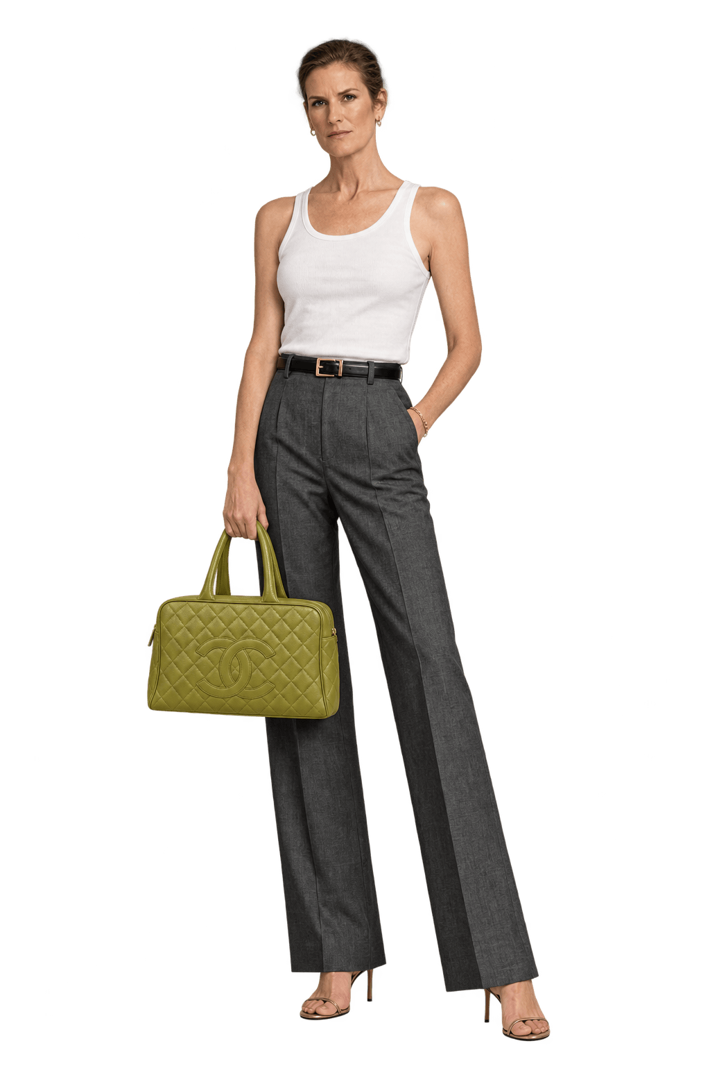 1990s Olive Mustard Green Pebbled Leather Bag - Model