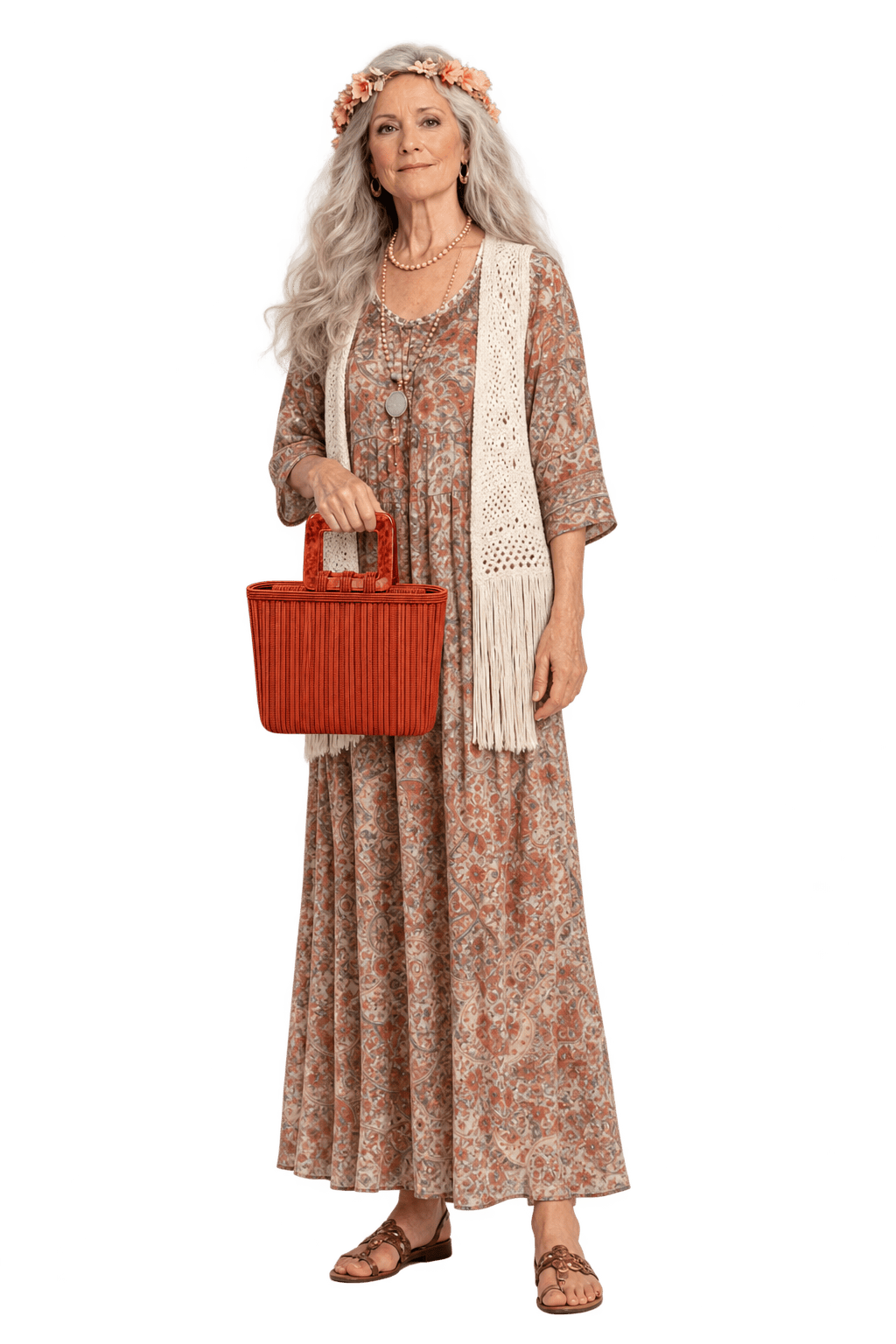 1970s Rust Red Woven Textile Handbag - Model