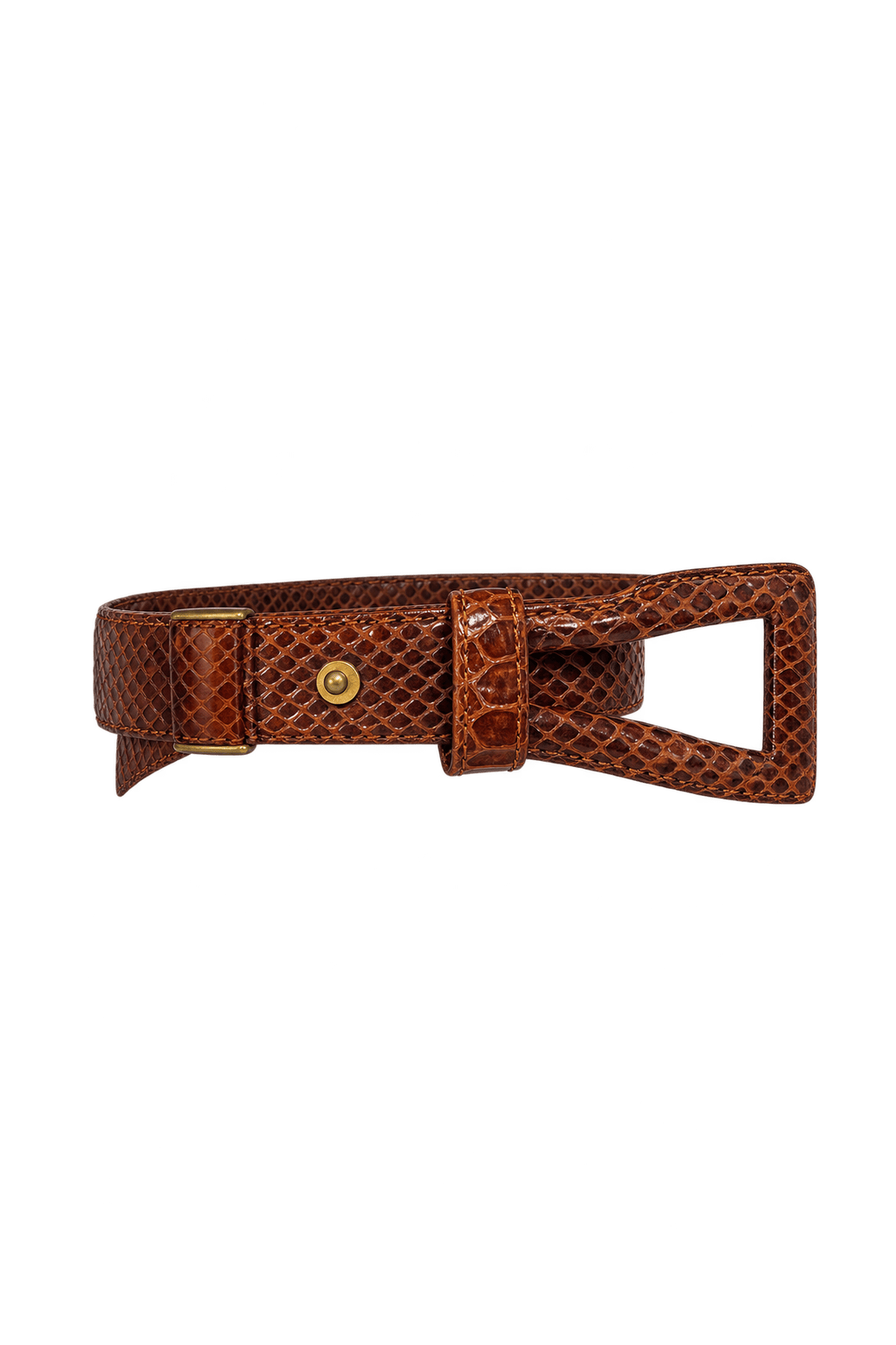 1980s Warm Medium Brown Leather-Look Belt - Model
