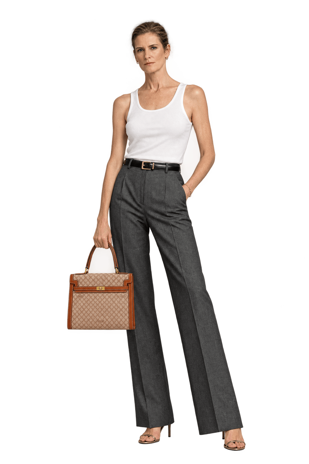 1990s Beige Coated Canvas Handbag - Model