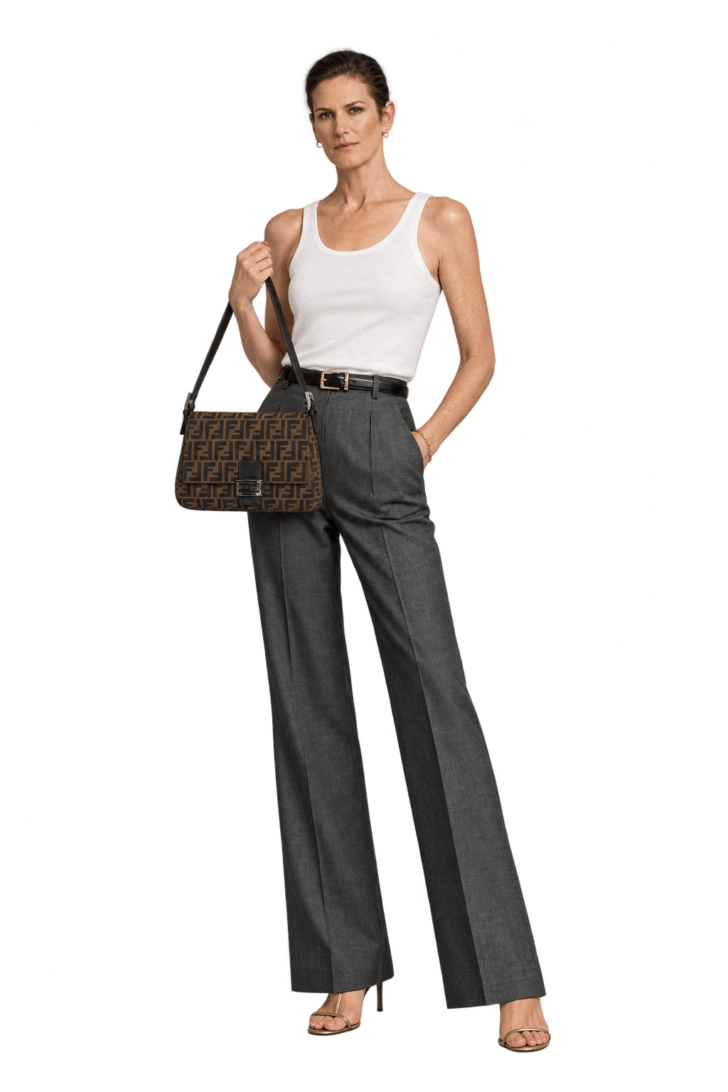 1990s Brown Woven Jacquard Canvas Shoulder Bag - Model