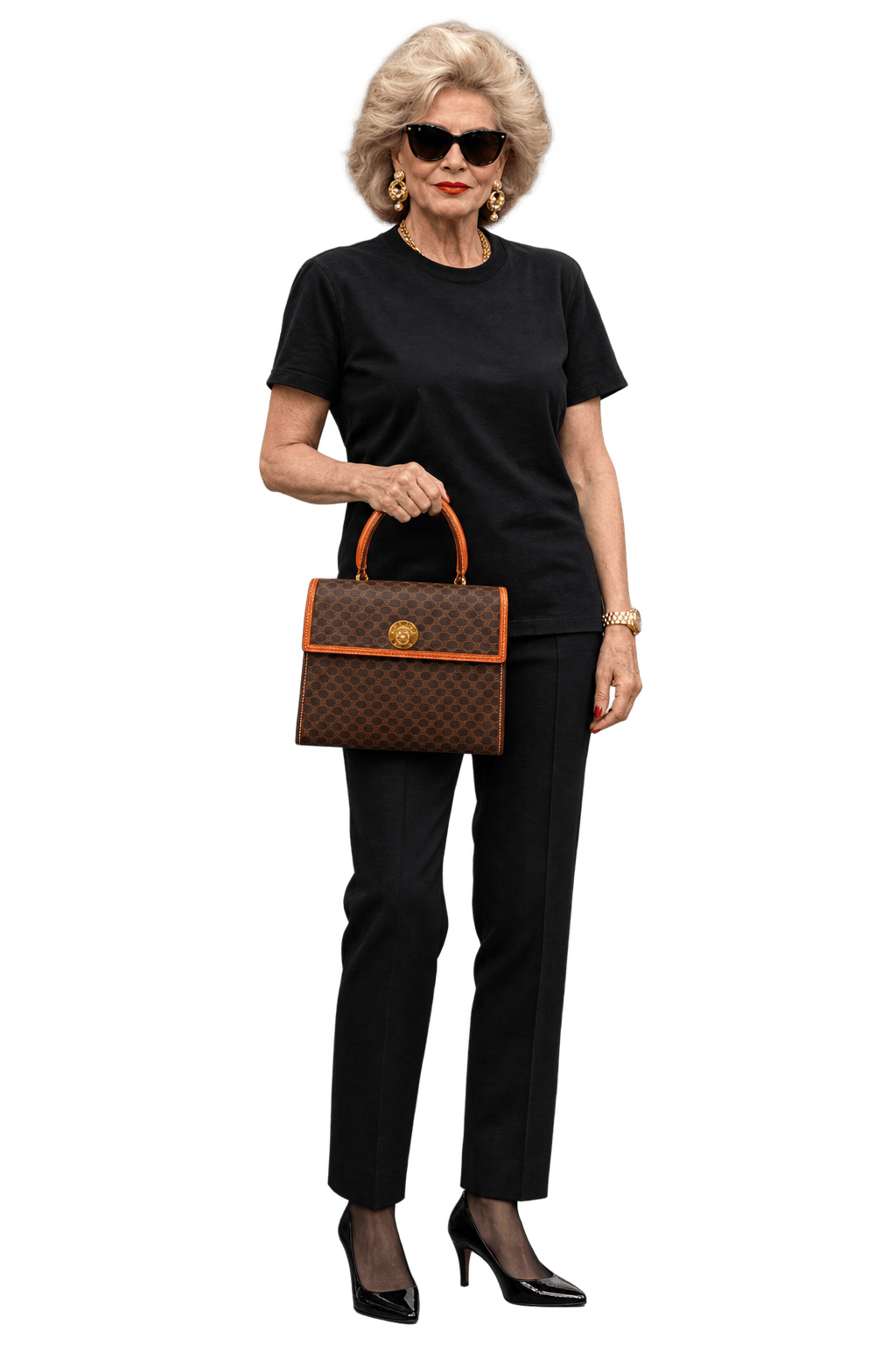 1980s Dark Brown Coated Canvas Handbag - Model