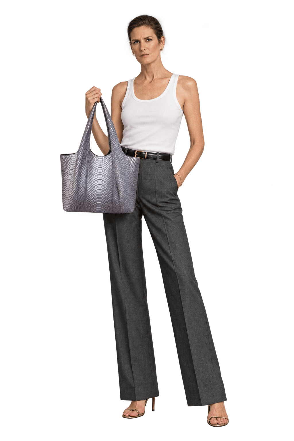 1990s Metallic Lavender Silver Reptile-Textured Shoulder Bag - Model