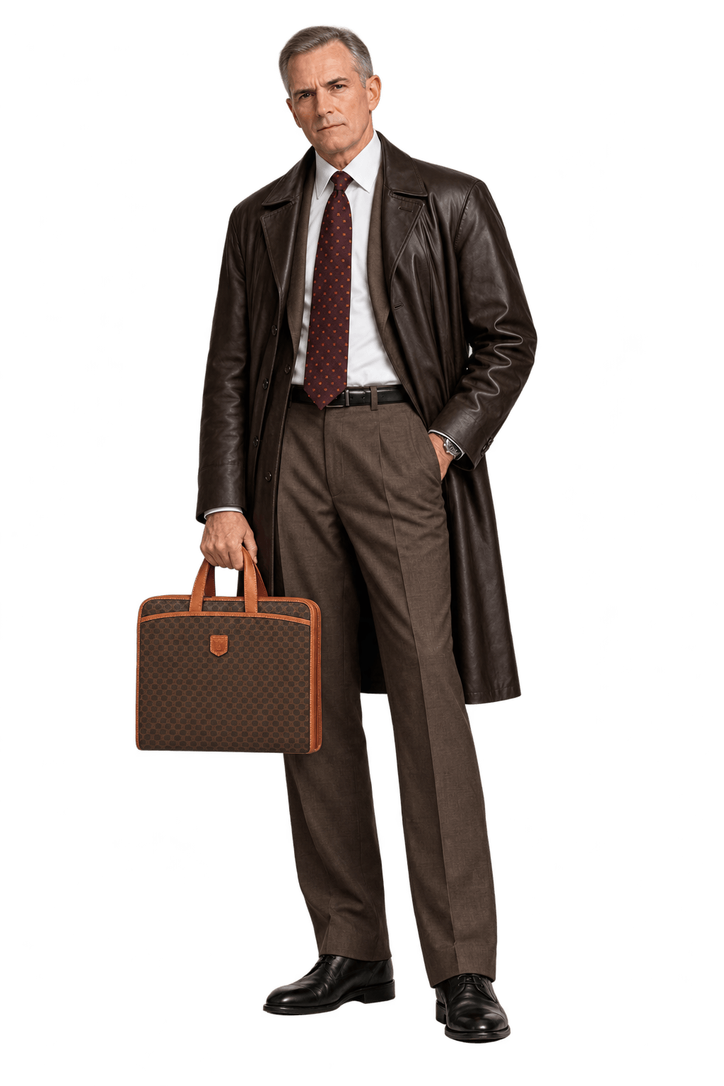 1990s Dark Brown Coated Canvas Briefcase - Model