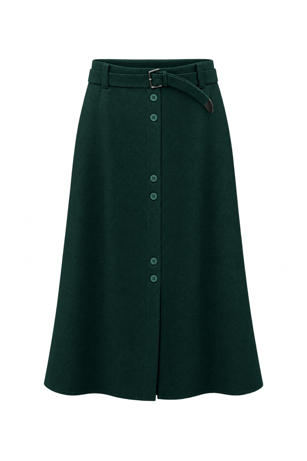 1970s Deep Forest Green Woven Skirt - Front View