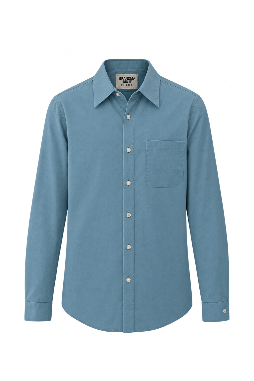 1970s Pale Blue Woven Fabric Button-Down Shirt - Front View