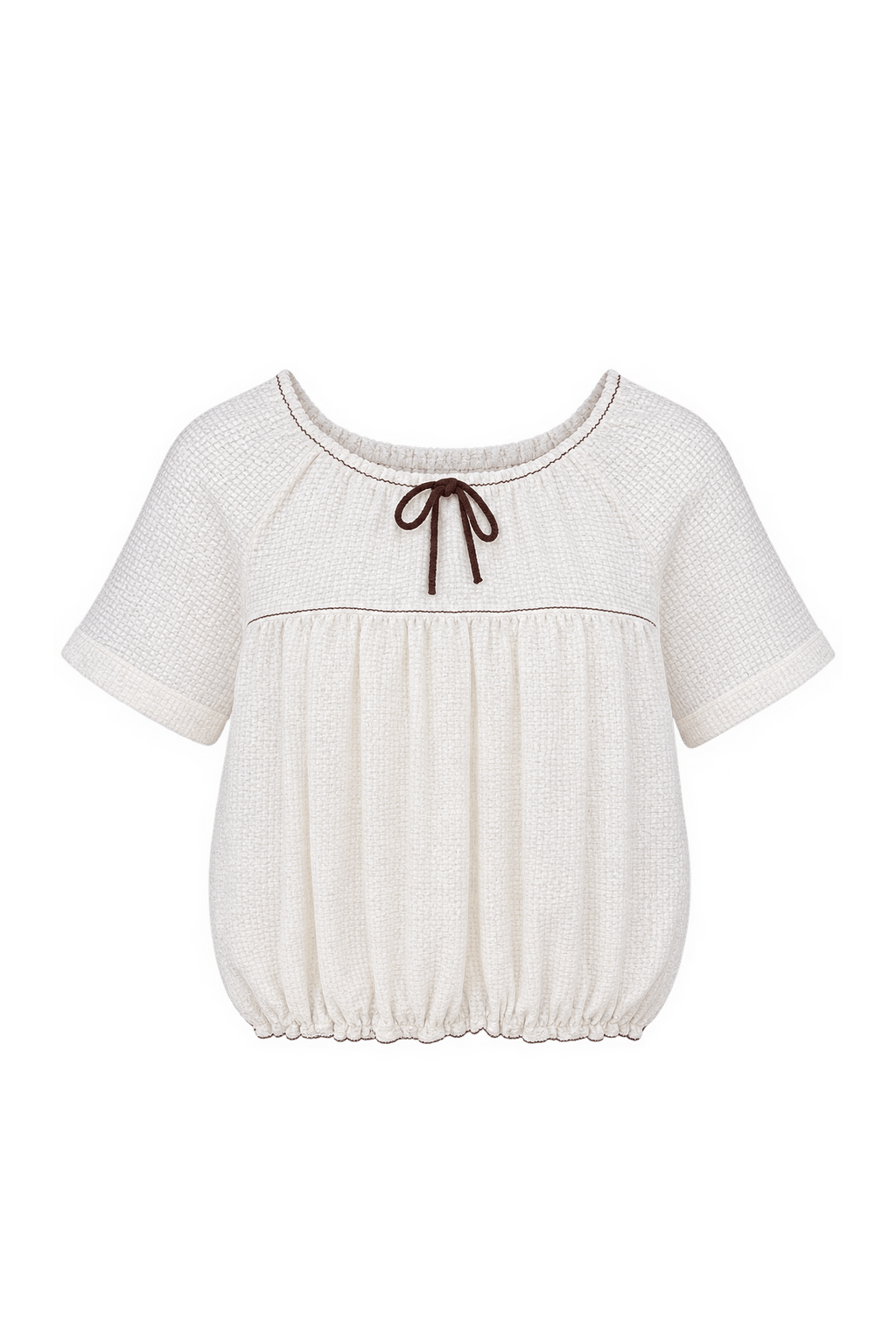 1950s Cream White Textured Fabric Crop Top - Front View