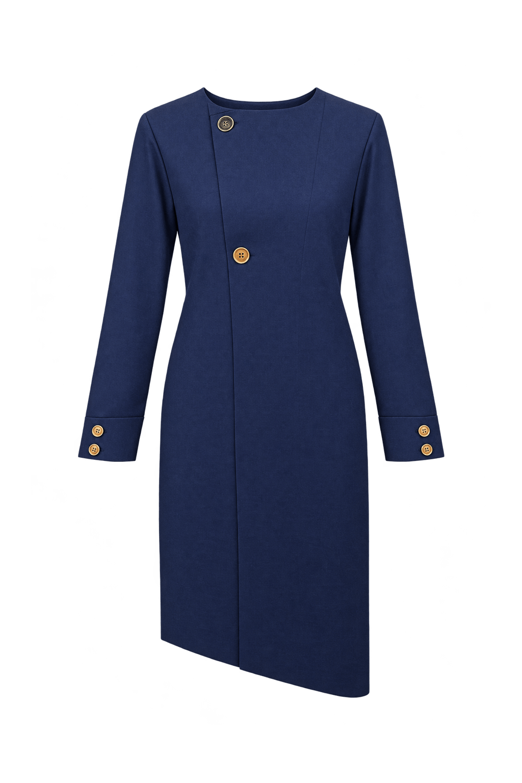 1980s Dark Navy Blue Woven Dress - Front View