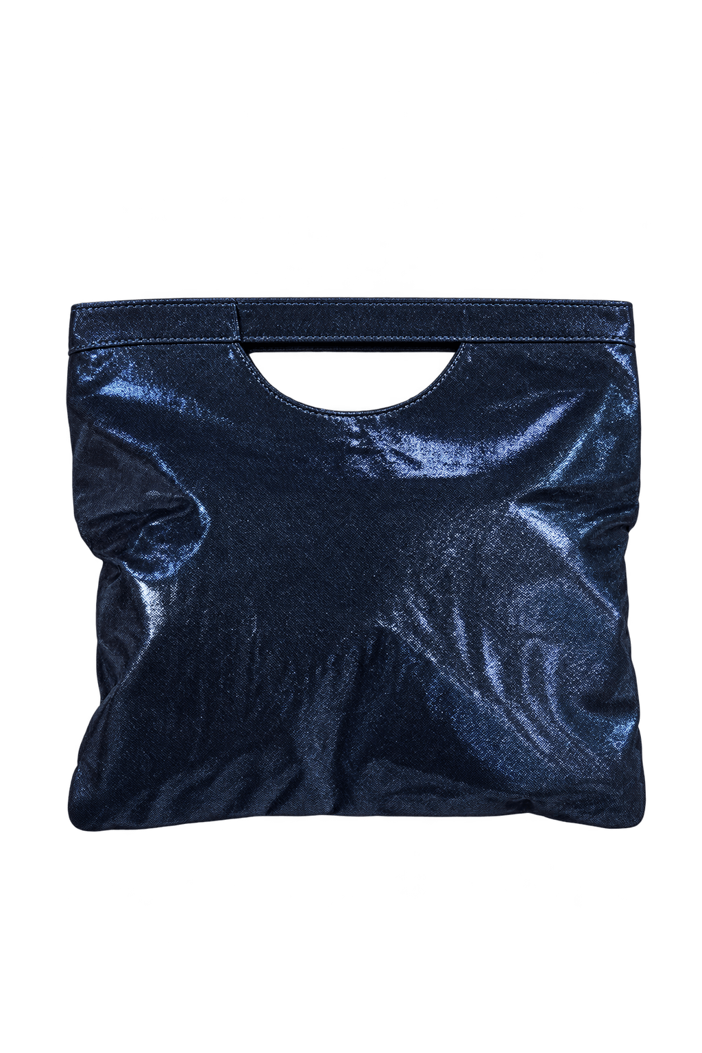1990s Metallic Navy Blue Metallic Clutch Bag - Front View