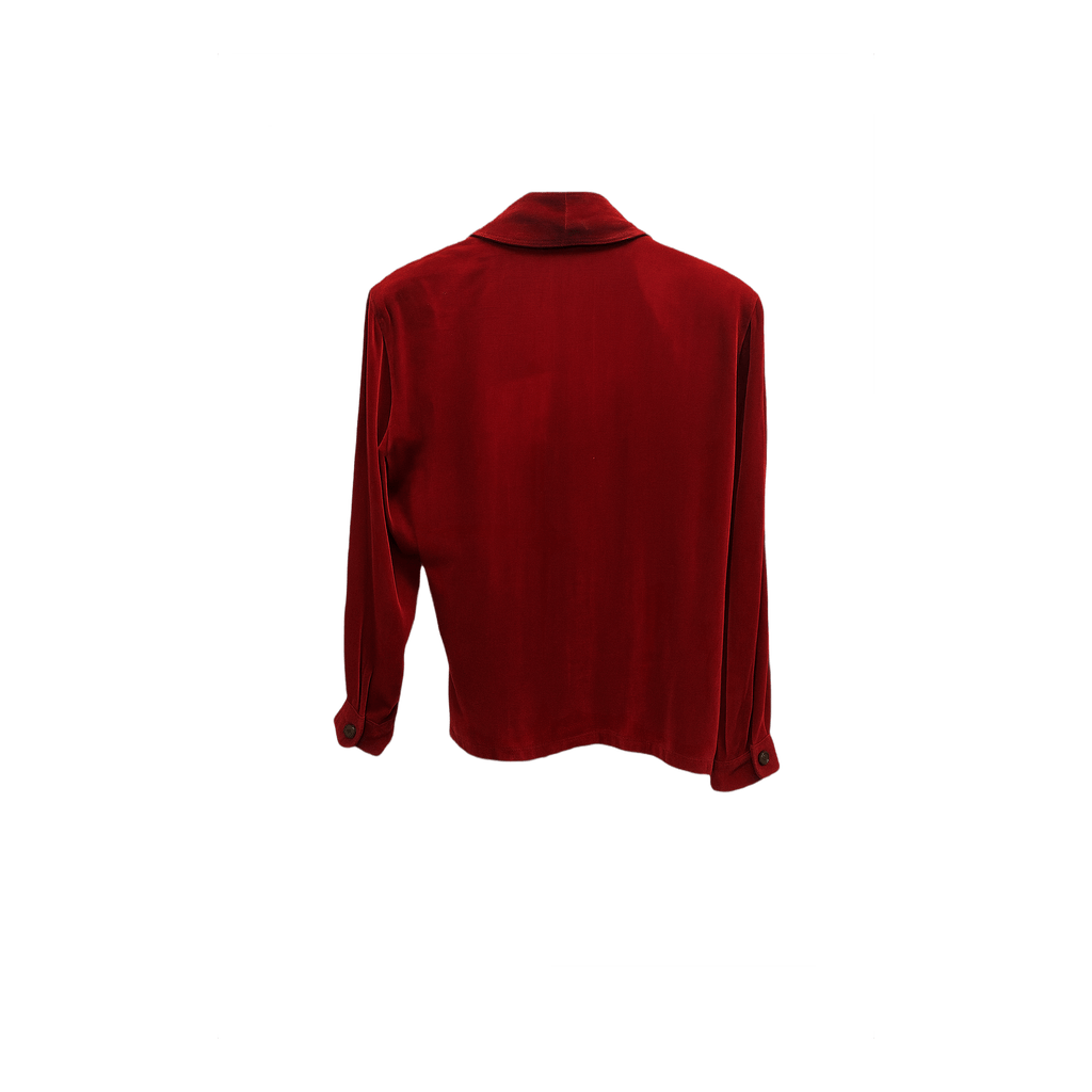 90s Red Velvet Wrap Blouse with Shawl Collar