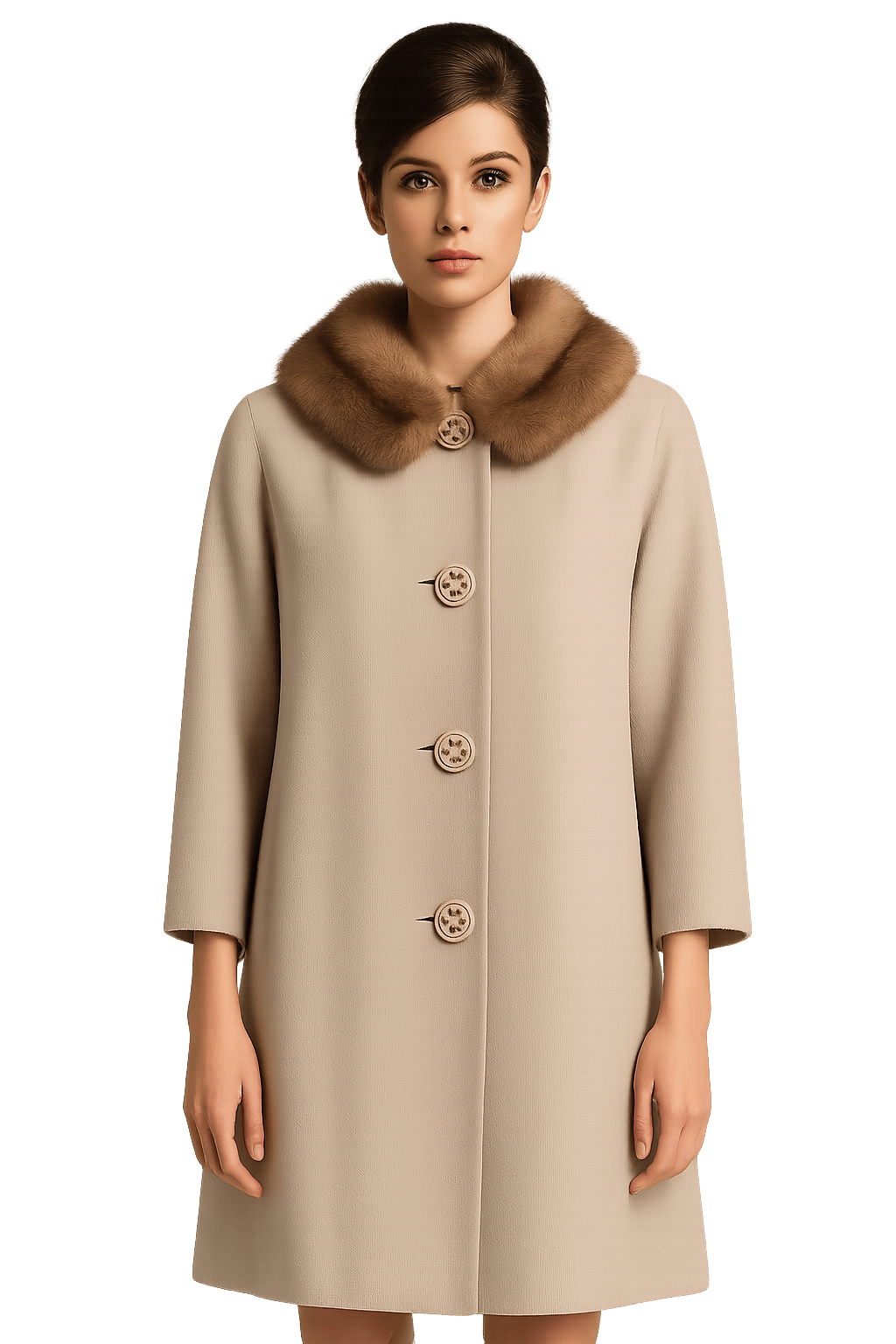 60s Women's Coat with Faux Fur - AI Generated