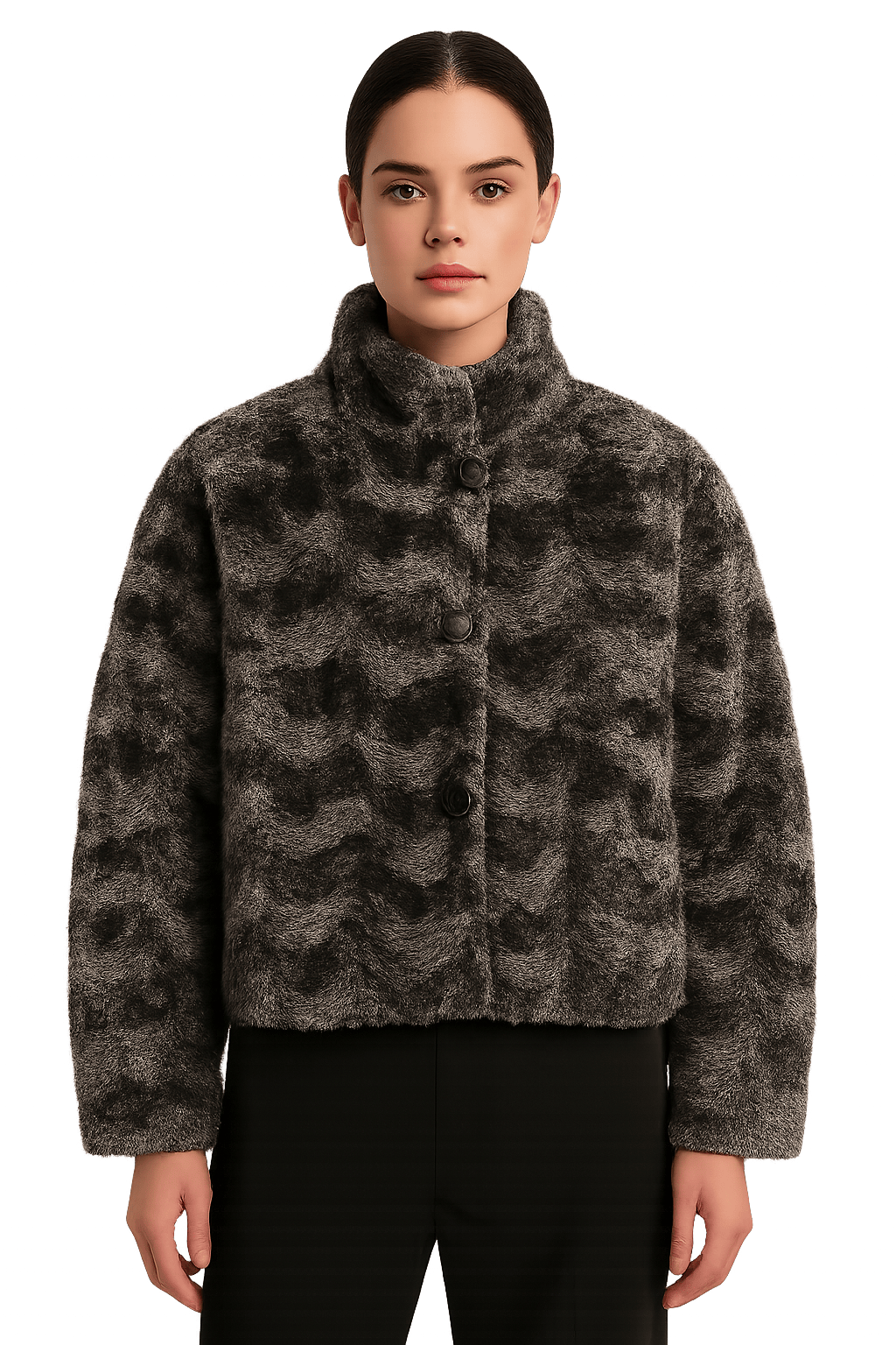 Textured Swing Jacket - Black - AI Generated