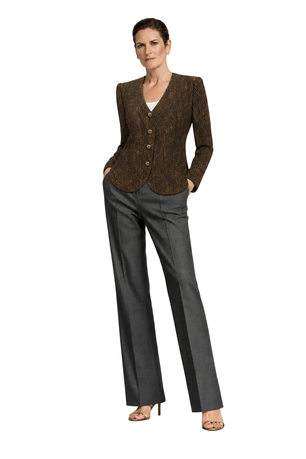 1990s Golden Brown Silk Blazer - Model