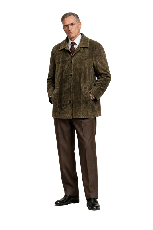 1990s Olive Green Suede Jacket - Model