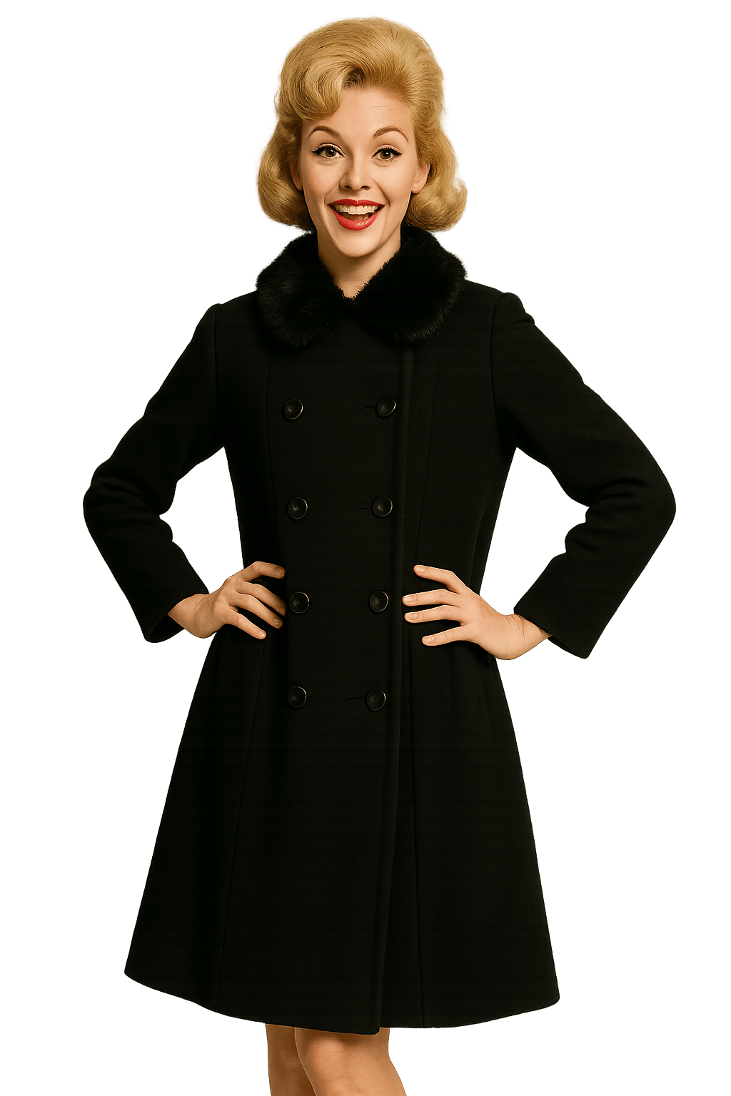 60s Women's Double-Breasted Coat - AI Generated
