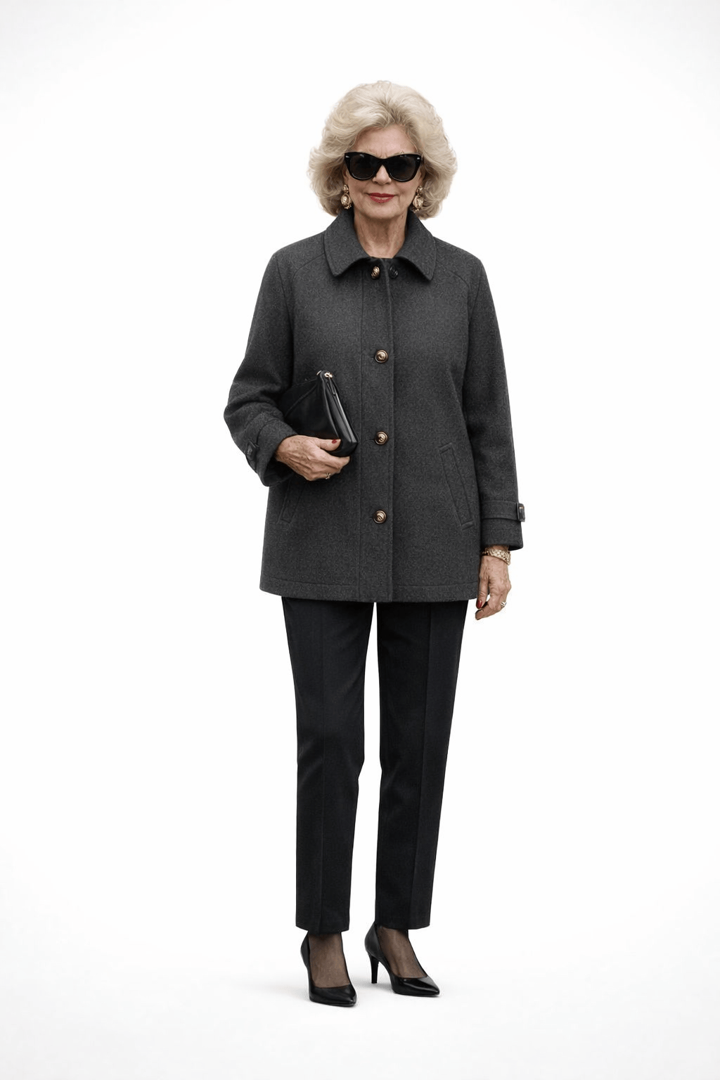 1980s Charcoal Grey Wool Coat - Model