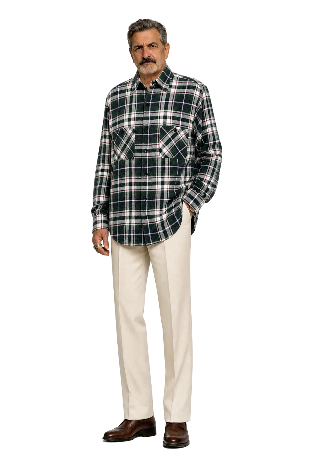 1980s Green Cotton Blend Flannel Shirt - Model