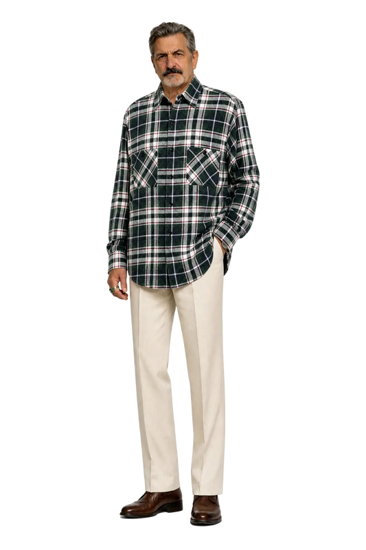 1980s Green Cotton Blend Flannel Shirt - Model