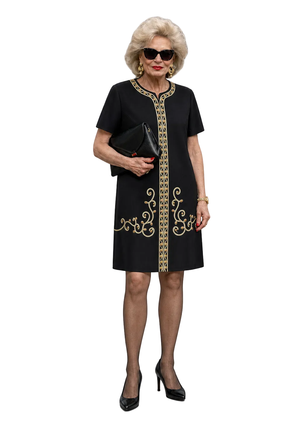 1980s Black Cotton Dress - Model