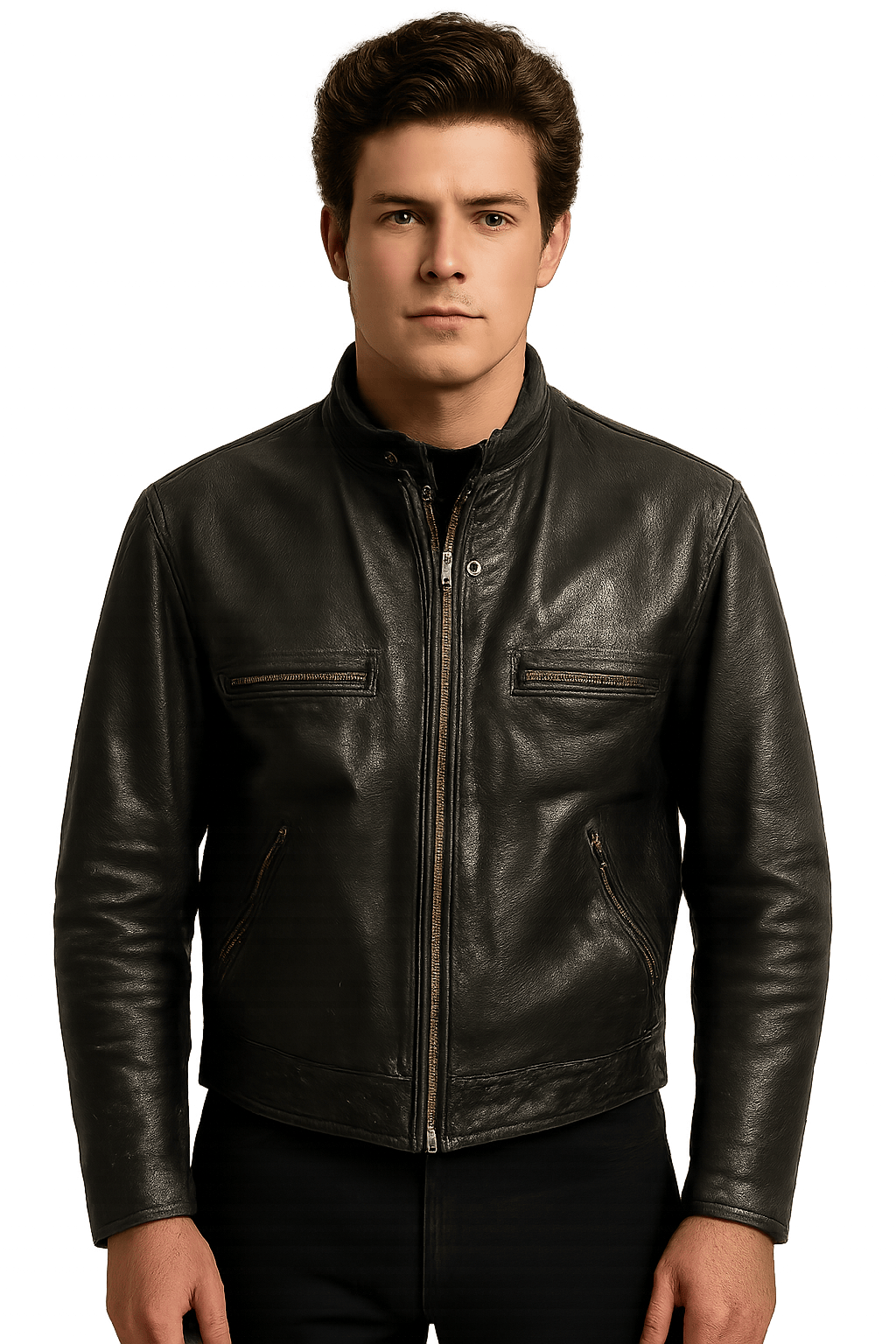 80s Mens Leather Biker Jacket by - AI Generated