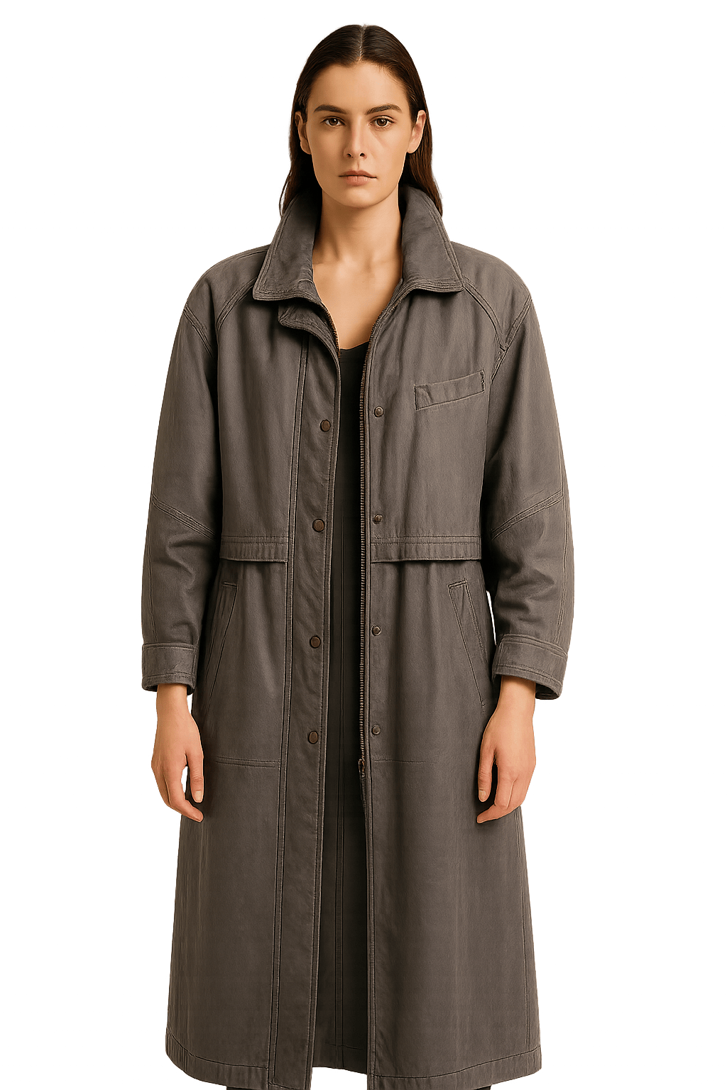 80s Long Leather Utility Jacket - AI Generated