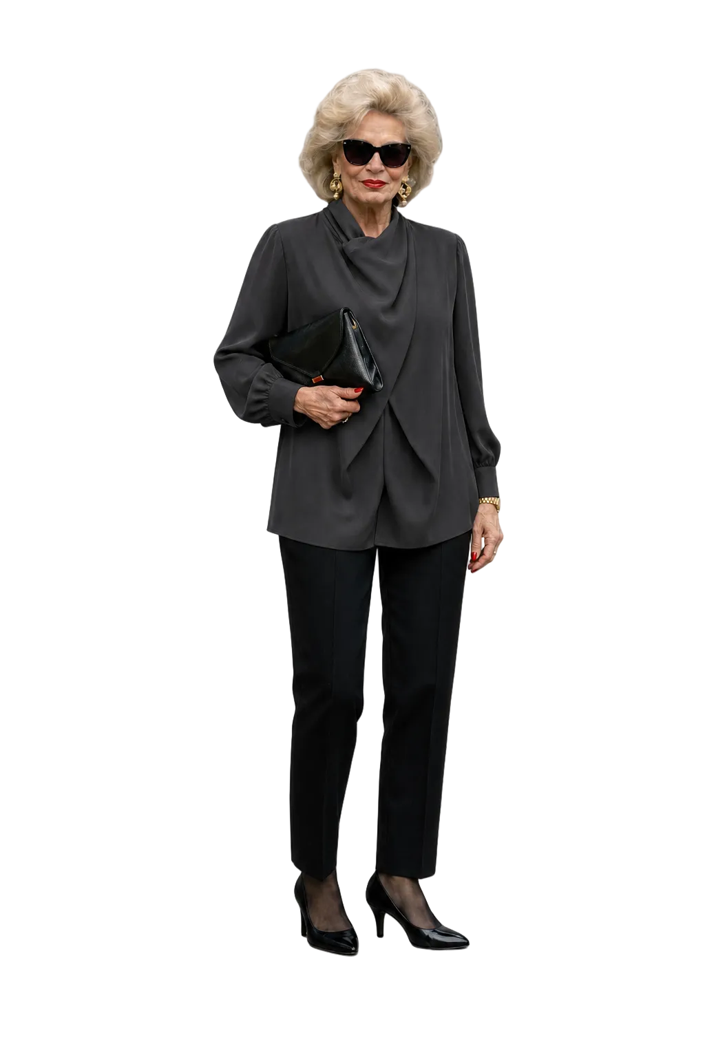 1980s Black Satin Blouse - Model