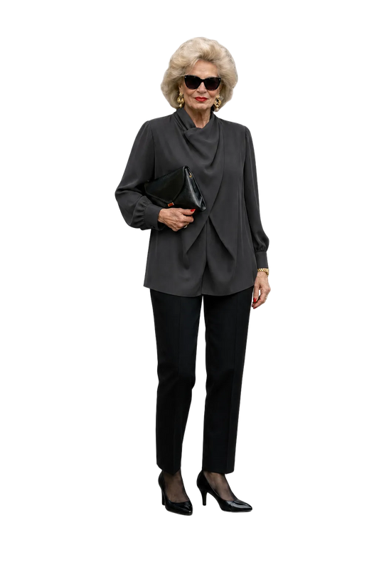 1980s Black Satin Blouse - Model