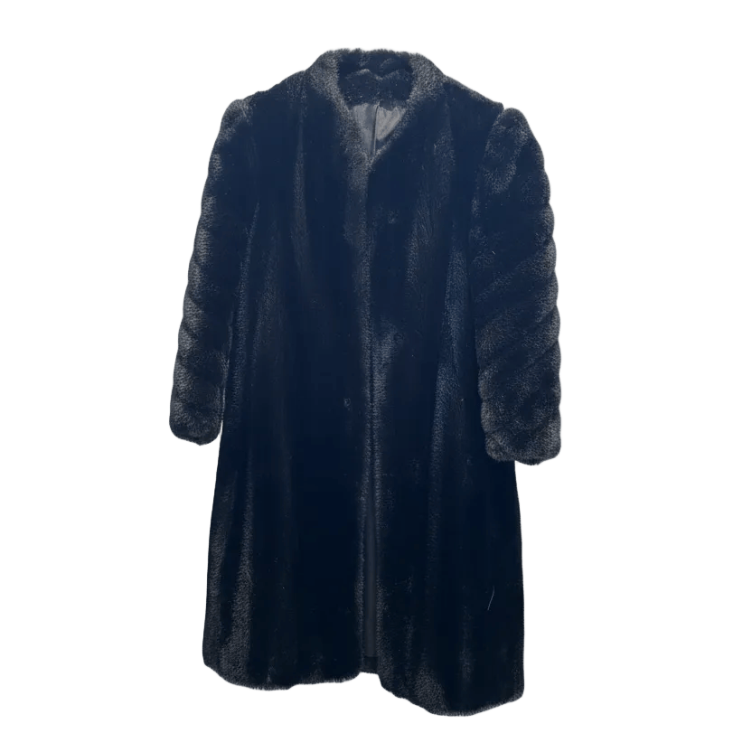 80s Black Long Faux Fur Coat