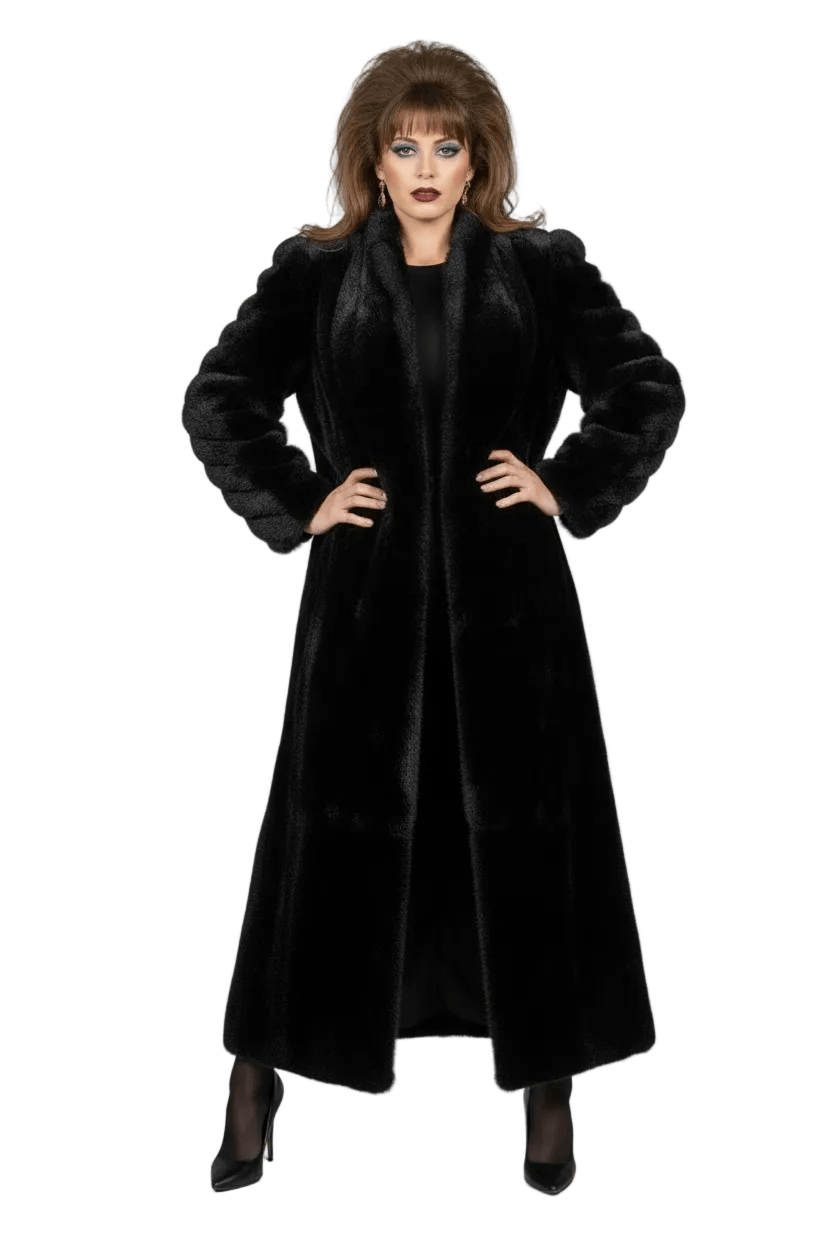 80s Black Long Faux Fur Coat