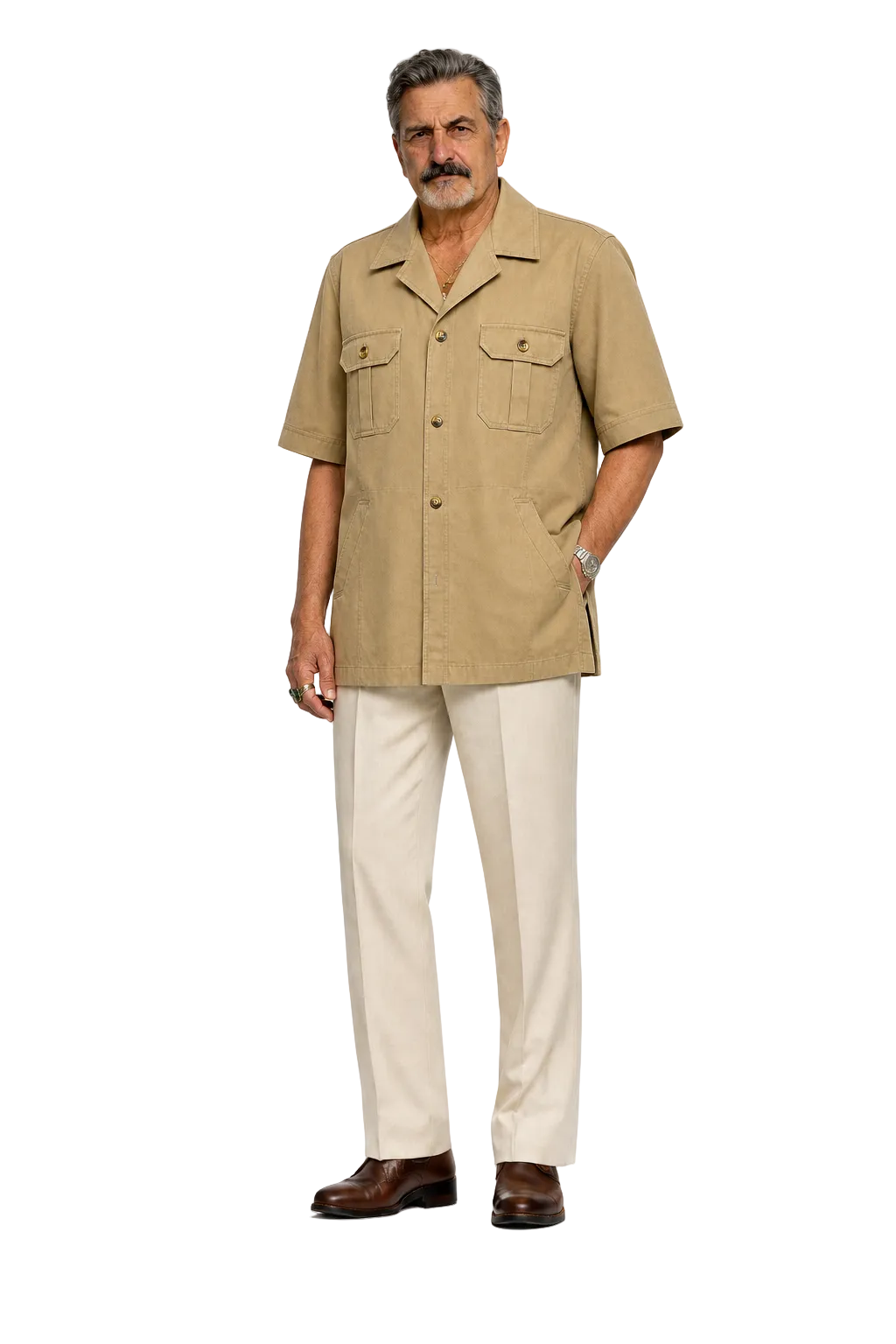 1980s Khaki Cotton Shirt - Model