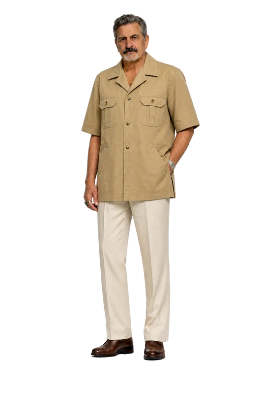 1980s Khaki Cotton Shirt - Model