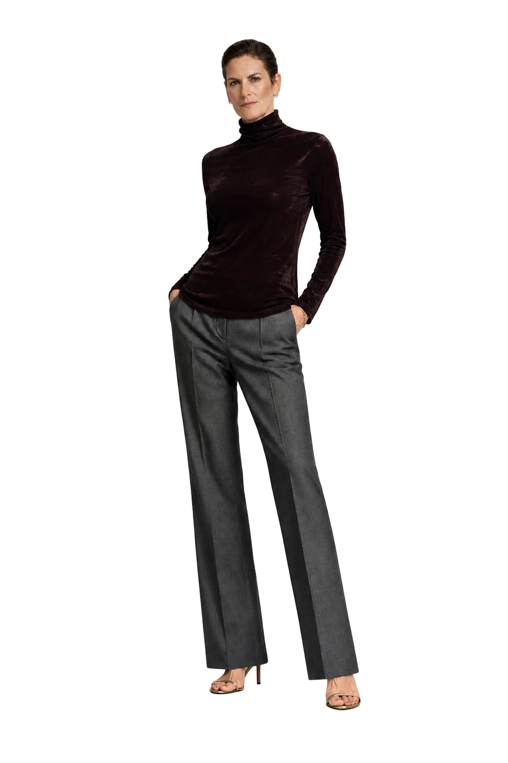 1990s Deep Burgundy Velvet Turtleneck - Model
