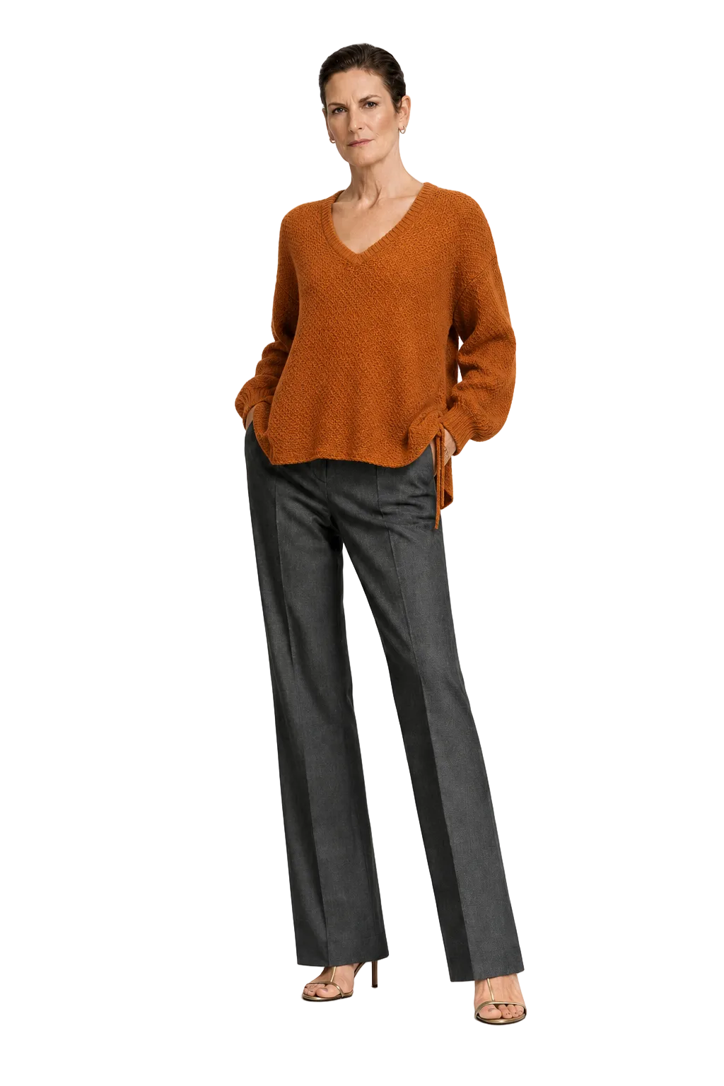 1990s Rust Brown Cotton Sweater - Model