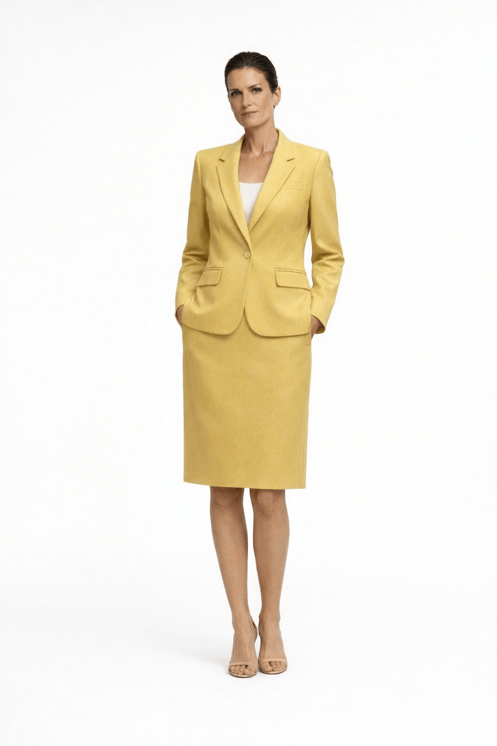 1990s Yellow Wool Blazer and Skirt Set - Model