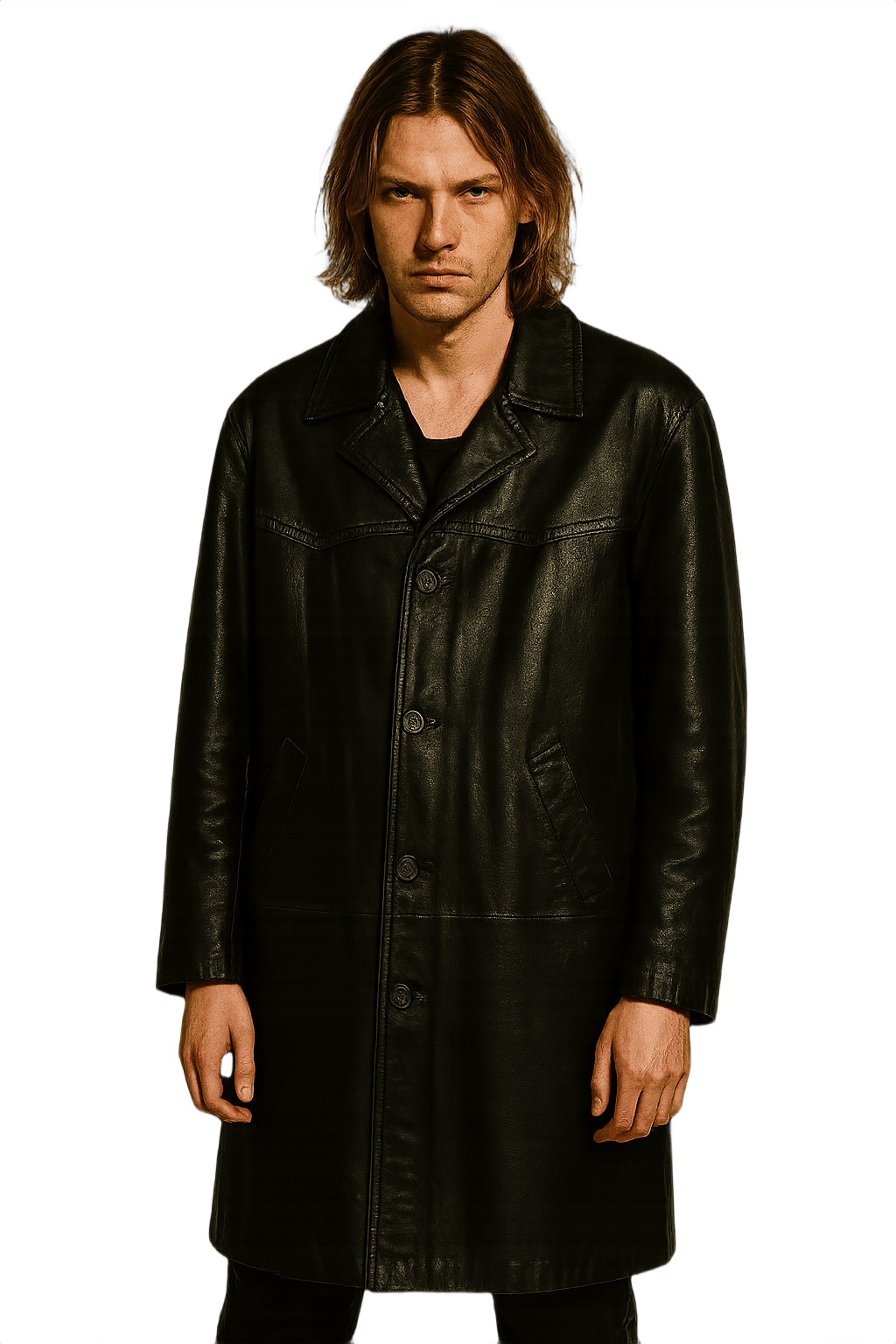 90s Unisex Leather Button-Up - Model